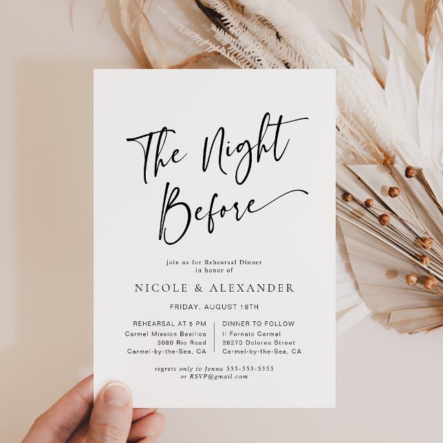 Convite de Jantar de Rehearsal Preto e Branco Mode (Modern Black and White The Night Before Rehearsal Dinner Invitation)
