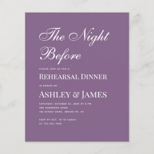 Convite de Jantar de Rehearsal Simples Roxo Empoei
