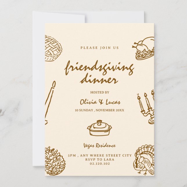 Convite de jantar do friendsgiving com desenho cap (Frente)