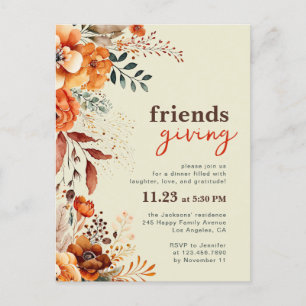 convite de jantar Friendsgiving floral outonal 