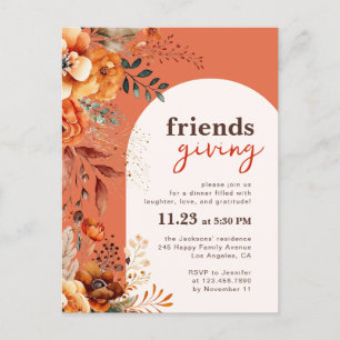 Convite de jantar Friendsgiving floral outonal