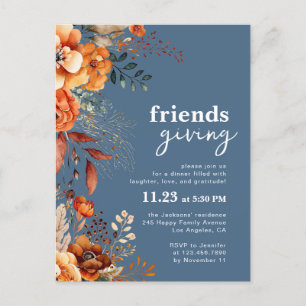 convite de jantar Friendsgiving floral outonal