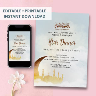 Convite de Jantar Iftar com Silhueta da Mesquita d