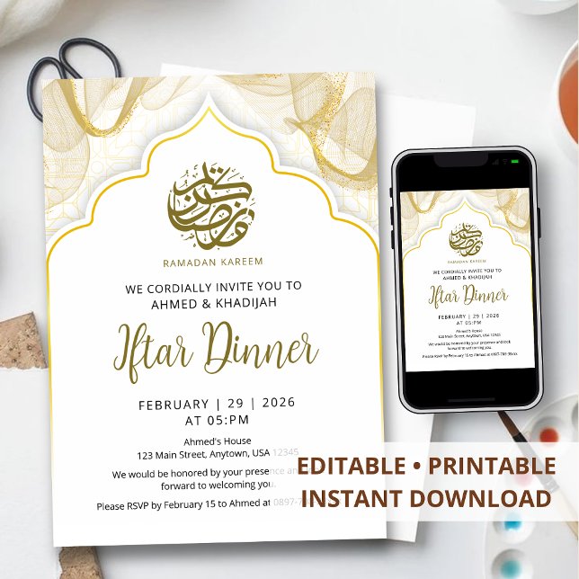 Convite de Jantar Iftar do Ramadão com Arco Branco (Criador carregado)