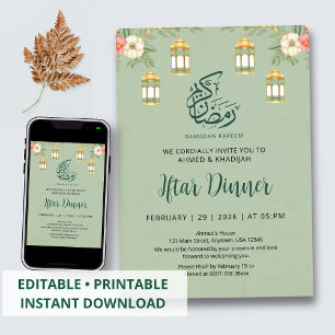 Convite de Jantar Iftar Floral Elegante do Ramadão