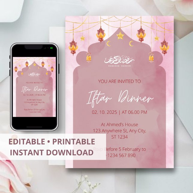 Convite de jantar Iftar mesquita rosa ramadan (Criador carregado)