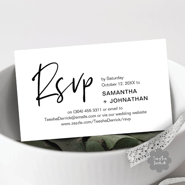 Convite de jantar minimalista moderno para RSVP de (Kindly RSVP Modern Minimalist Wedding Dinner Invites Reminder Enclosed Card Phone Email Black White)