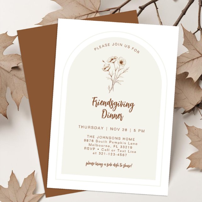 Convite de Jantar Modernos Amigos e Flores no Dia  (Friendsgiving Dinner Invite)