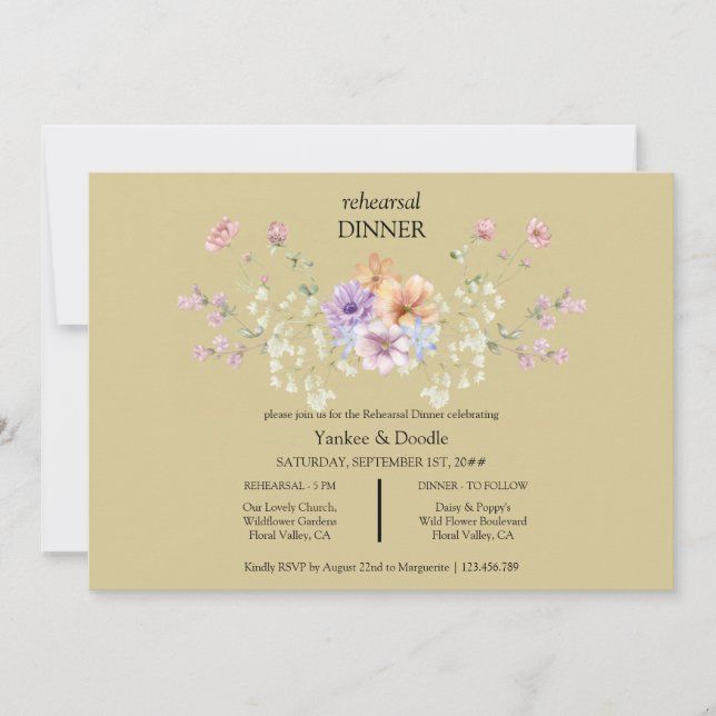 Convite de jantar para casamento de flores silvest (Frente)