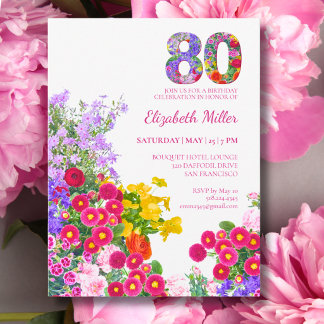 Convite de Jardim Floral para Aniversário de 80 An