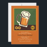 Convite de Jarro de Cerveja<br><div class="desc">Este caneco de cerveja com uma cabeça espumosa e convite de lados de pretzel tem uma medalha redonda para um número,  iniciais ou o que quer que sua imaginação sonhe. É emoldurado e apoiado com um fundo laranja queimado que contém sua redação. (FP)</div>