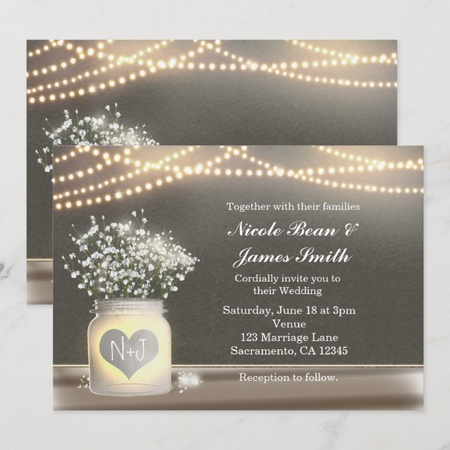 Convite de Jarro de Pedreiro com Coração Iluminado (Frente/Verso)