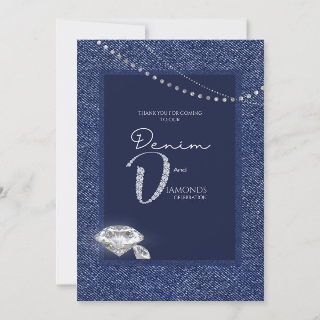 Convite de jeans e diamantes (Frente)