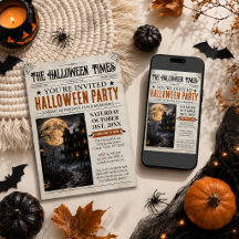 Convite de Jornal de Halloween, Festa de Halloween