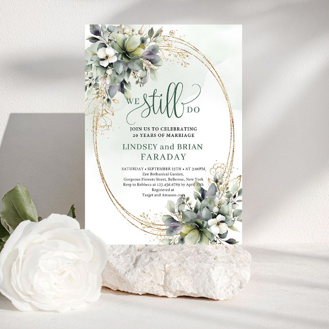 Convite de Juramento de Casamento Verde Sage Elega (Elegant Sage Green Wedding Vows Invitation Boho)