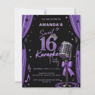 Convite de Karaokê Sweet 16 Roxo Glamouroso Barato