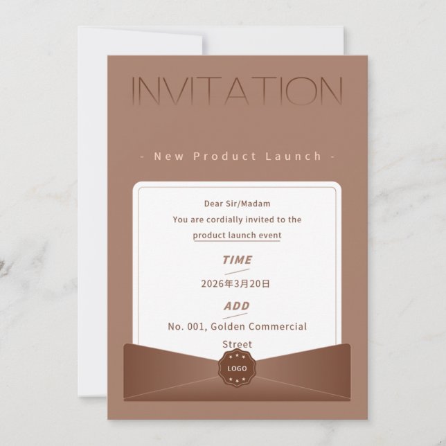 Convite de Lançamento de Novo Produto Marrom Elega (Frente)