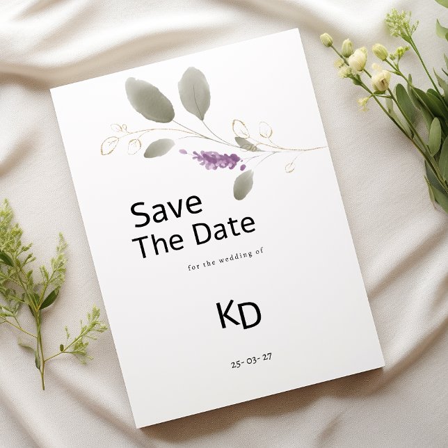 Convite de Lavanda menta dourado em aquarela flora (Lavender mint gold watercolor floral Save The Date)