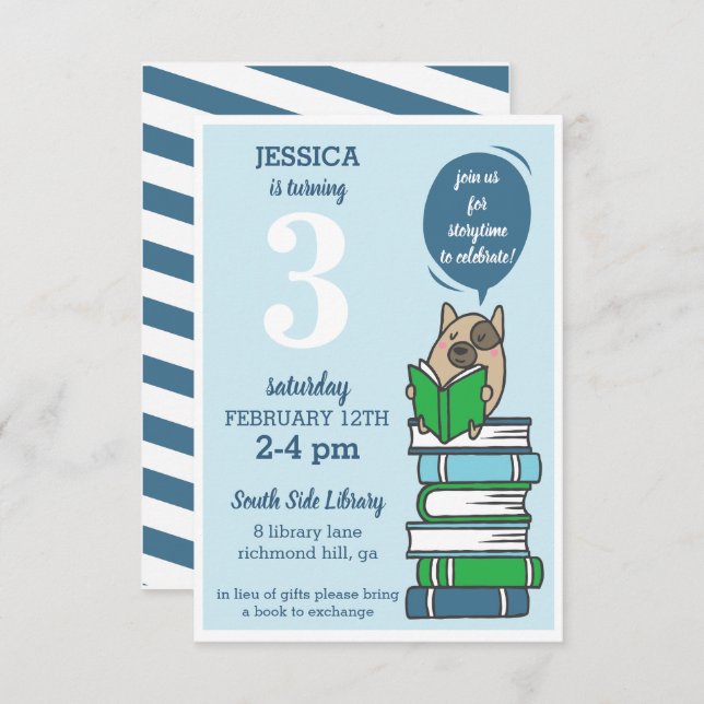 Convite de Leitura da Biblioteca de Festas de aniv (Frente/Verso)