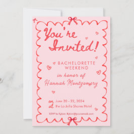 Convite de Linha Cronológica Vermelha Cor-de-rosa-