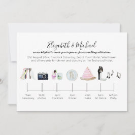 Convite de Linha do Tempo Ilustrado de Casamento d