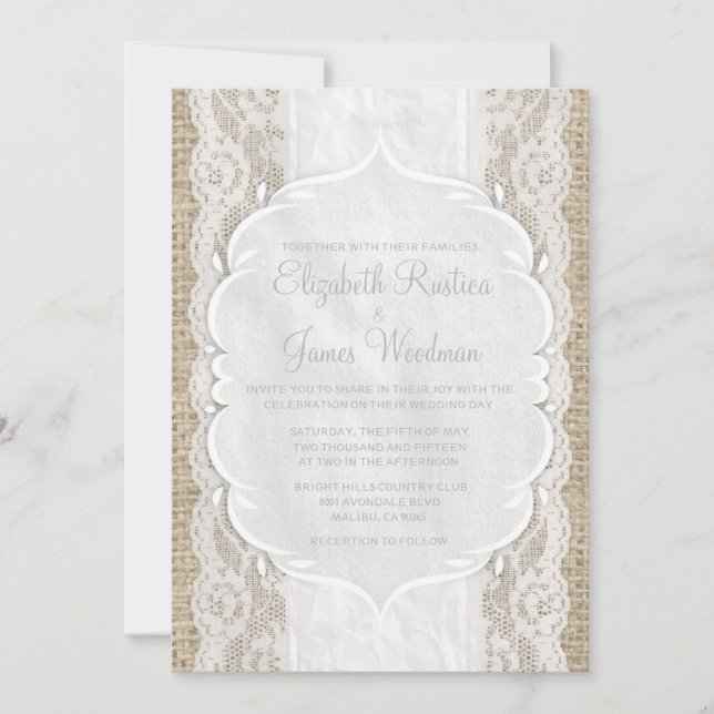 Convite de linho do casamento do laço de (Frente)