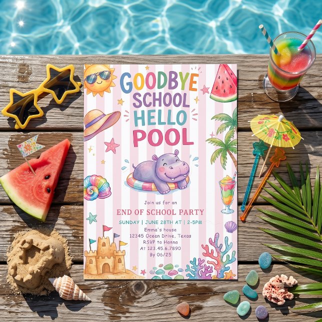 Convite de Listras de Férias de Piscina Olá (Criador carregado)