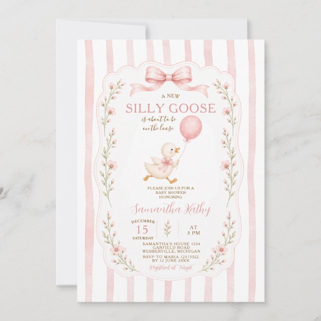 Convite de Listras para Chá de Bebê Silly Goose (Frente)