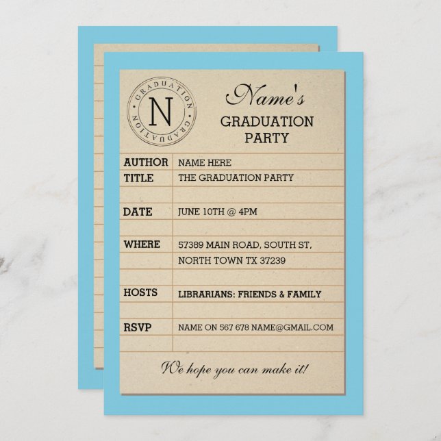 Convite de Livro Azul de Festa de formatura de Car (Frente/Verso)