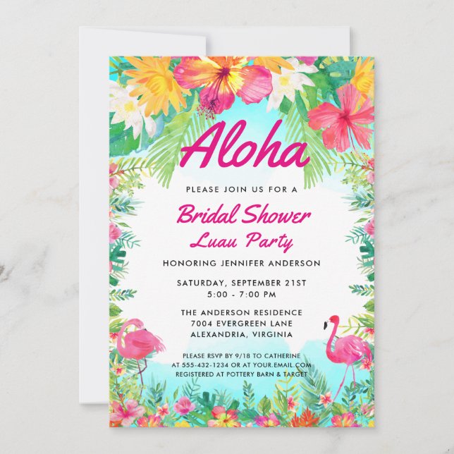 Convite de Luau, Chá de panela Tropical Aloha (Frente)