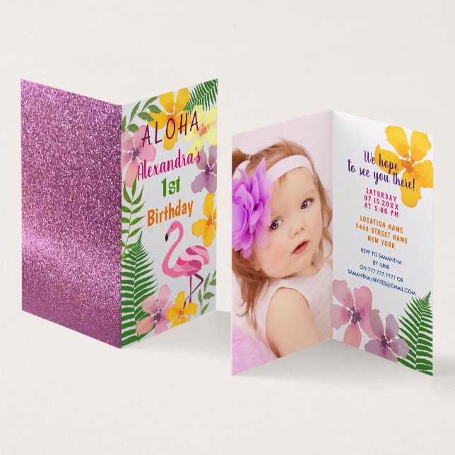 Convite de Luau de 1º Aniversário com Foto (Interior e exterior)