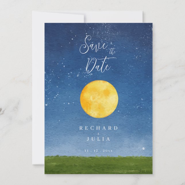 Convite de LUNA Save The Date / Aquarela da Lua (Verso)