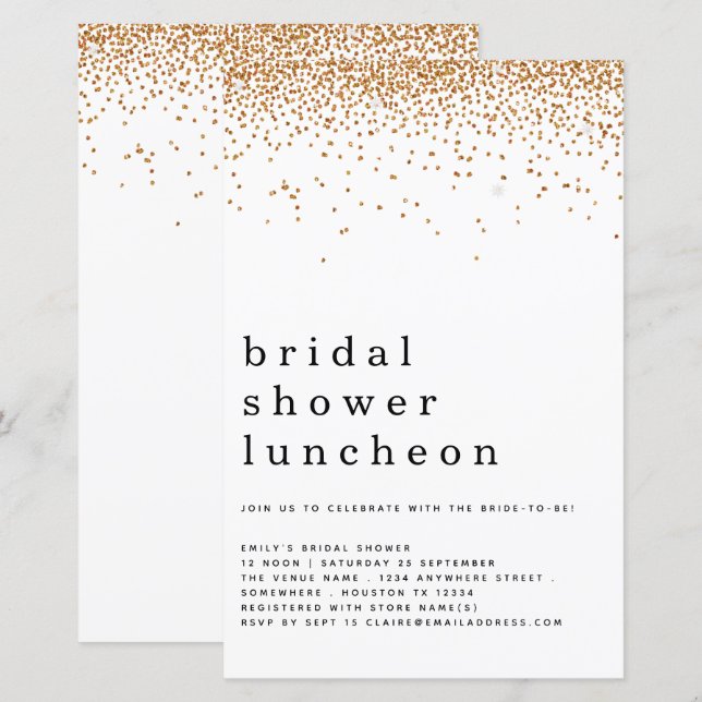 Convite de Lunchia do Chá de panela Dourado com Gl (Frente/Verso)