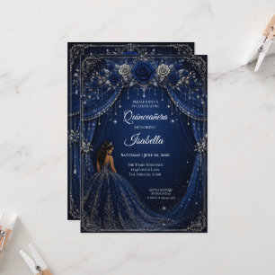 Convite de Luxo Azul Real Quinceañera Princesa