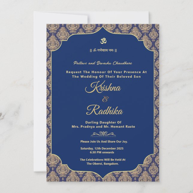 Convite de luxo étnico para casamento hindu indian (Frente)