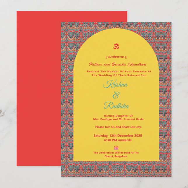 Convite de luxo étnico para casamento hindu indian (Frente/Verso)