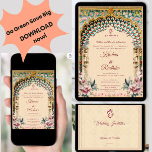 Convite de luxo étnico real para casamento indiano