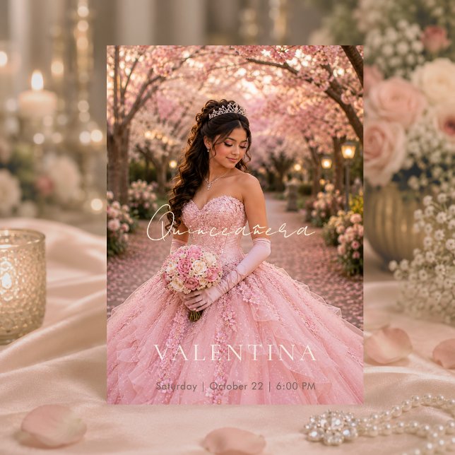 Convite de Luxo Rosa Bege para Quinceañera (Criador carregado)