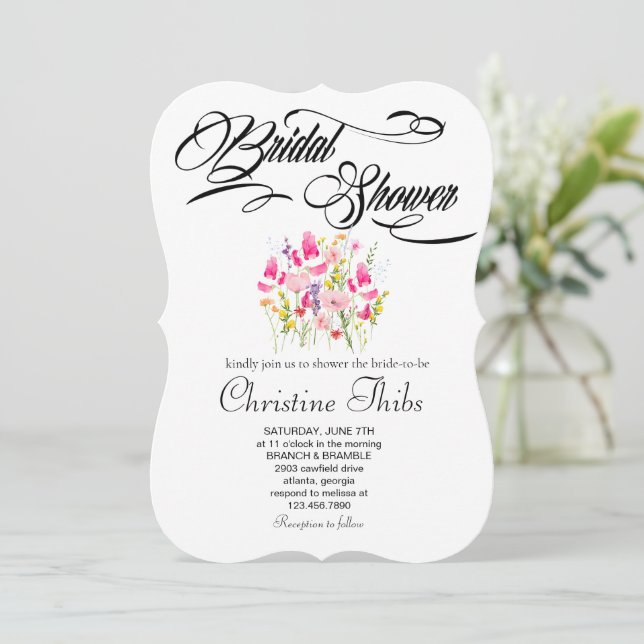 Convite de Luxo Rosa Floral para Chá de Noiva (Em pé/Frente)
