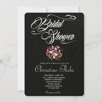 Convite de Luxo Rosa Floral para Chá de Noiva