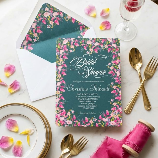 Convite de Luxo Rosa Floral para Chá de Noiva (Criador carregado)