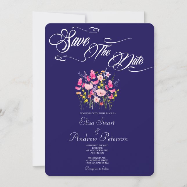 Convite de Luxo Rosa Floral para Salvar a Data (Frente)