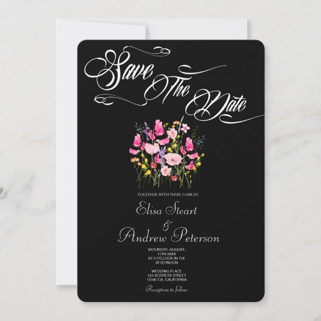 Convite de Luxo Rosa Floral para Salvar a Data (Frente)