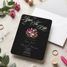 Convite de Luxo Rosa Floral para Salvar a Data