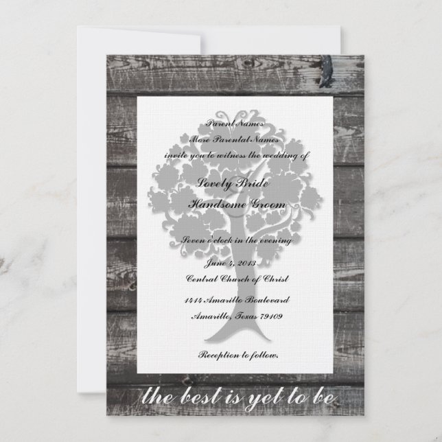 Convite de madeira cinzento do casamento da poesia (Frente)