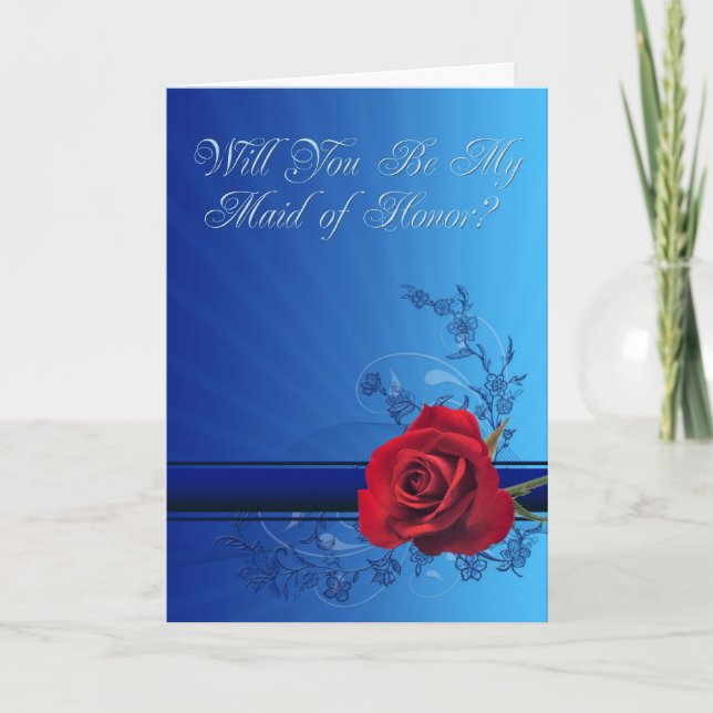Convite de madrinha de casamento com rosa vermelha (Frente)