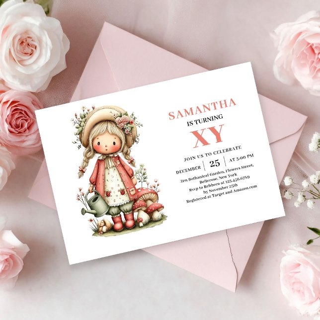 Convite de Magia Corada de Aniversário de Menina F (Cute Fairy Girl Birthday Blush Magic invitation)