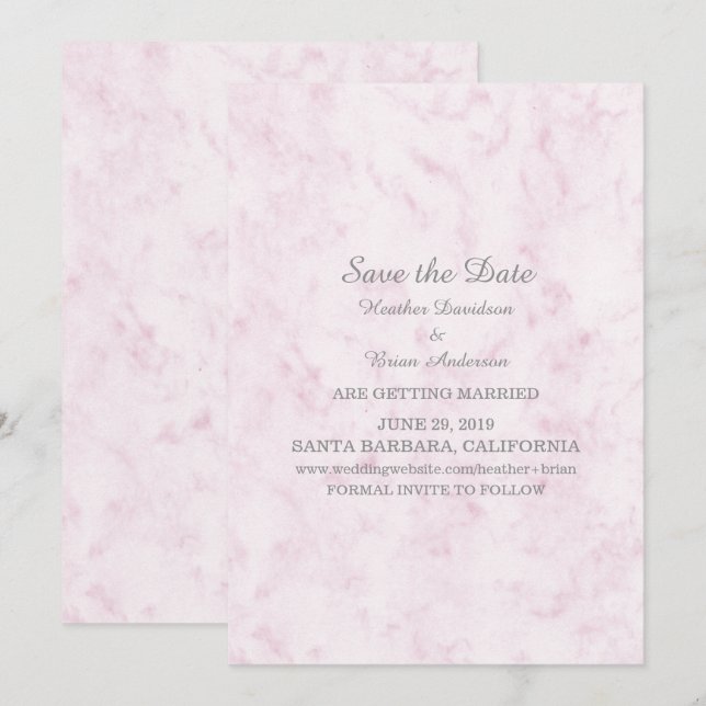 Convite de Mármore Elegante Rosa para Salvar a Dat (Frente/Verso)