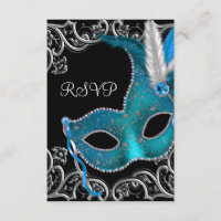 Convite de Máscara Azul Turquesa para Festa de Mas