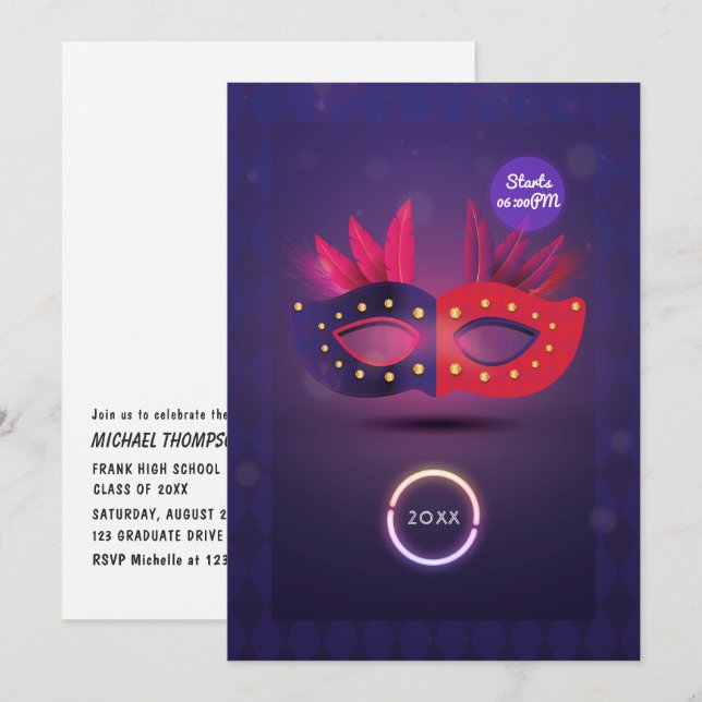 Convite de Máscara de Neo Masquerade para Festa de (Frente/Verso)